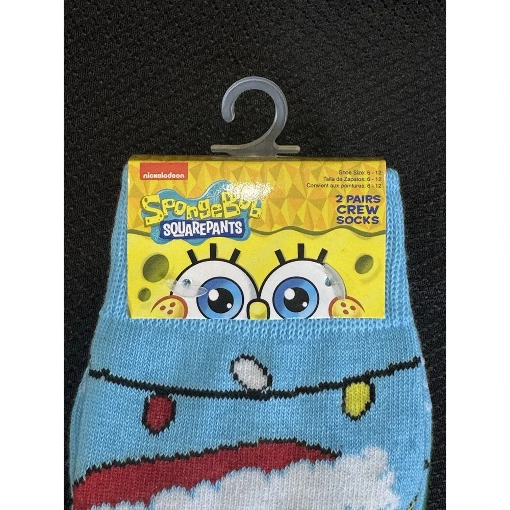 SPONGEBOB SQUARE PANTS Christmas‎ 2PK CREW SOCKS SIZE 61/2 -12 (BRAND NEW)